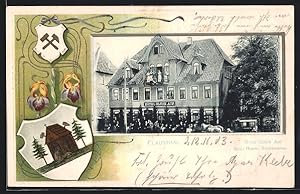 Passepartout-Lithographie Clausthal, Hotel Glück Auf, Wappen