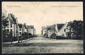 Ansichtskarte Cuestrin / Kostrzyn, Altstadt, Detlefsenstrasse mit Artilleriekaserne