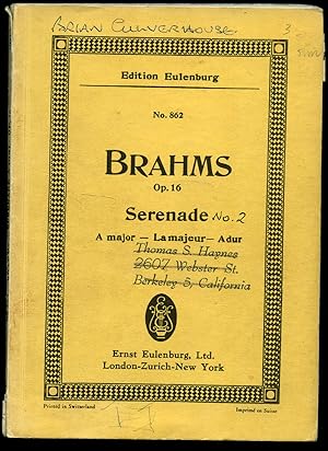 Bild des Verkufers fr Brahms Serenade in A major | A-Dur | La Majeur for Small Orchestra Op. 16 | Full Miniature Score | Eulenburg Study Score Edition No. 862 zum Verkauf von Little Stour Books PBFA Member