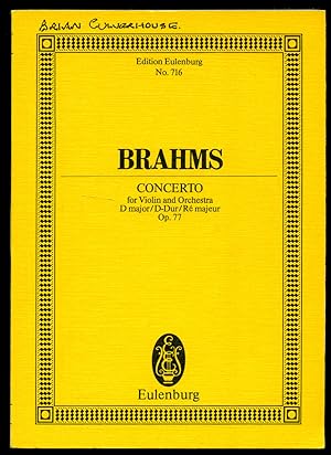 Bild des Verkufers fr Brahms Concerto for Violin and Orchestra in D Major Op. 77 | Full Miniature Score | Eulenburg Study Score Edition No. 716 zum Verkauf von Little Stour Books PBFA Member