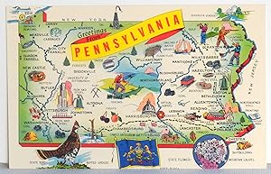 Immagine del venditore per Greetings from Pennsylvania - Map - Postcard venduto da Argyl Houser, Bookseller