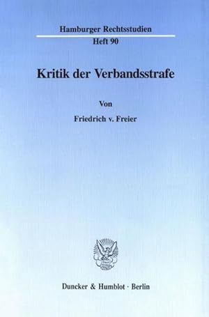Seller image for Kritik der Verbandsstrafe. for sale by BuchWeltWeit Ludwig Meier e.K.