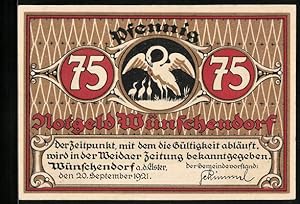 Bild des Verkufers fr Notgeld Wnschendorf a. d. Elster 1921, 75 Pfennig, Der Hllenhund fordert Kegel und Kugeln ein zum Verkauf von Bartko-Reher