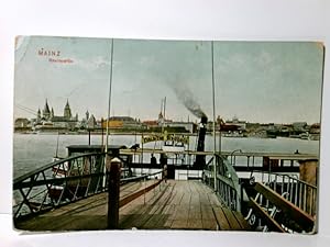 Mainz am Rhein. Rheinpartie. Alte Ansichtskarte / Postkarte farbig, gel. 1912. Anleger, Schiff, S...
