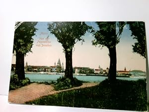 Mainz / Mayence am Rhein. Von der Pappelallee aus gesehen. Alte Ansichtskarte / Lithographie farb...