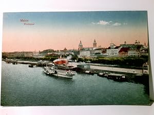 Mainz am Rhein. Rheinquai. Alte Ansichtskarte / Lithographie farbig, ungel. um 1918 ?. Ausflugssc...