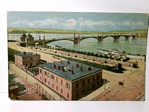 Mainz am Rhein. Alte Ansichtskarte / Postkarte farbig, ungel. beschrieben 1919. Rheinbrücke mit w...