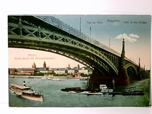 Mainz / Mayence am Rhein. Blick durch die Strassenbrücke. Alte Ansichtskarte / Lithographie farbi...