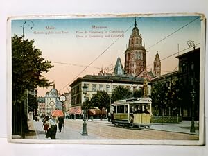 Mainz / Mayence am Rhein. Gutenbergplatz und Dom. Alte Ansichtskarte / Lithographie farbig, ungel...