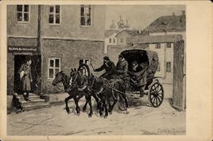Künstler Ansichtskarte / Postkarte Sokolov, P. P., Kutsche, Pferde, Hotel