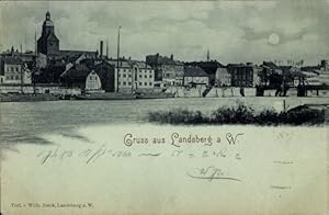 Mondschein Ansichtskarte / Postkarte Gorzów Wielkopolski Landsberg an der Warthe Ostbrandenburg, ...