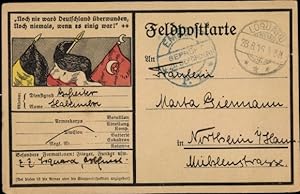 Ansichtskarte / Postkarte Flaggen Dreibund, Noch nie ward Deutschland überwunden, wenn es einig w...