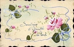 Ansichtskarte / Postkarte Blühende Blumen, Blaue Schleifen