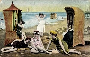 Ansichtskarte / Postkarte Frauen in Badeanzügen am Strand