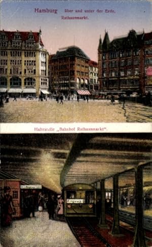 Ansichtskarte / Postkarte Hamburg Mitte Altstadt, Untergrundbahnhof Rathausmarkt mit U-Bahn, Rath...