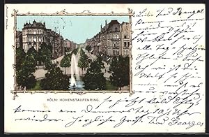 Ansichtskarte Köln-Neustadt, Hohenstaufenring mit Springbrunnen, Strassenpartie