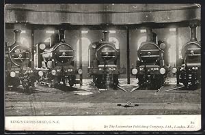 Postcard GNR Locomotives Nos. 528, 25, 769, 1169, and 42, King`s Cross Shed