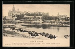 Ansichtskarte Krakau-Krakow, Wawel, Blick vom Flussufer zum Ort