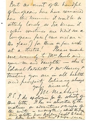 Imagen del vendedor de Last part (pages five and six) of an Autograph Letter Signed ('J M MacLeod'), describing a visit to his residence in Fez by the Victorian traveller Isabella Bird. a la venta por Richard M. Ford Ltd