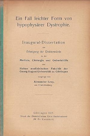 Imagen del vendedor de Ein Fall leichter Form von hypophysrer Dystrophie. Inaugural-Dissertation. a la venta por Antiquariat Heinz Tessin