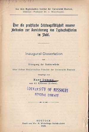 Seller image for ber die praktische Leistungsfhigkeit neuerer Methoden zur Anreicherung von Typhusbakterien im Stuhl. Inaugural-Dissertation. for sale by Antiquariat Heinz Tessin