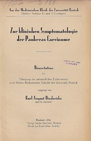 Seller image for Zur klinischen Symptomatologie der Pankreas-Carcinome. Dissertation. for sale by Antiquariat Heinz Tessin