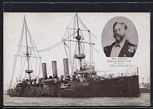 Postcard Kriegsschiff H. M. S. Hyacinth im Hafen, Rear-Admiral Edmund Samuel Poe, C. V. O.