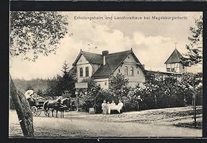 Ansichtskarte Magdeburgerforth, Erholungsheim und Landforsthaus, Kutsche davor