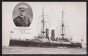 Postcard HMS Sulwark, Vice-Admiral Lord Charles Wm. Delapoer