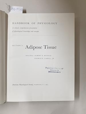 Bild des Verkufers fr Handbook Of Physiology : Section 5 : Adipose Tissue : zum Verkauf von Versand-Antiquariat Konrad von Agris e.K.