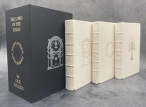 Seller image for The Lord of the Rings', UK first edition set, beautifully rebound in full white leather and housed in bespoke solander case. Consists of 'The Fellowship of the Ring', 'The Two Towers', and 'The Return of the King' for sale by First and Fine