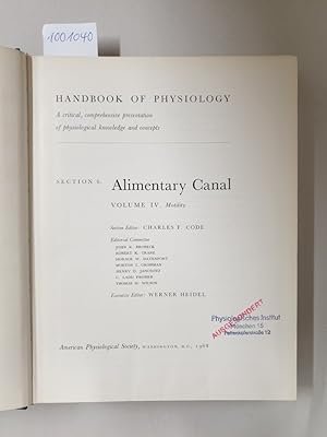 Immagine del venditore per Handbook Of Physiology : Section 6 : Alimentary Canal : Volume IV : Motility : venduto da Versand-Antiquariat Konrad von Agris e.K.