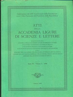 Bild des Verkufers fr Atti della accademia ligure di scienze e lettere serie VI vol I 1998 zum Verkauf von Librodifaccia