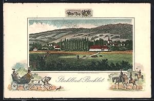 Lithographie Ganzsache Bayern PP47F3: Bad-Bocklet, Panorama mit Ort und Weiden