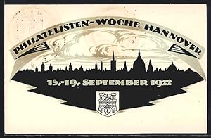 Künstler-Ansichtskarte Hannover, Philatelisten-Woche 1922, Stadtpanorama im Scherenschnitt, Ganzs...