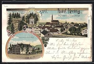 Lithographie Münchberg im Fichtelgebirge, Hotel Harttig, Bärenfang