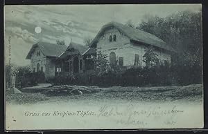 Mondschein-Ansichtskarte Krapina-Töplitz, Villa mit Park