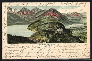 Lithographie Hohenschwangau, Seiling Nr. 57, Berg mit Gesicht / Berggesichter