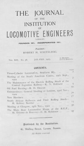 Bild des Verkufers fr Journal of the Institution of Locomotive Engineers Vol. 13 (XIII) 1923 zum Verkauf von WeBuyBooks