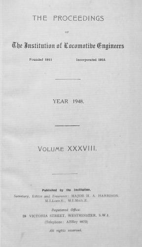 Bild des Verkufers fr Journal of the Institution of Locomotive Engineers Vol. 38 (XXXVIII) 1948 zum Verkauf von WeBuyBooks