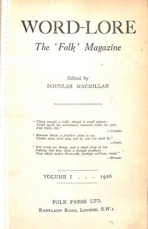 Seller image for Word-Lore: The 'Folk' Magazine - Volume I for sale by WeBuyBooks