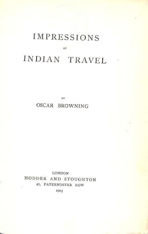 Imagen del vendedor de Impressions of Indian Travel a la venta por WeBuyBooks 2