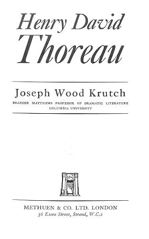 Bild des Verkufers fr Henry David Thoreau (The American Men of Letters Series) zum Verkauf von WeBuyBooks