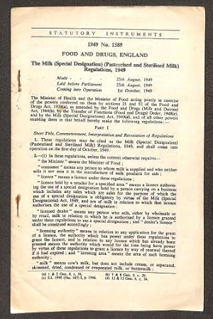 Bild des Verkufers fr The Milk (Special Designation) (Pasteurised and Sterilised Milk) Regulations, 1949 (Statutory Instruments 1949 No. 1589 - Food and Drugs, England) zum Verkauf von WeBuyBooks