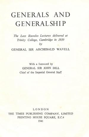 Seller image for Generals and Generalship (The Lees Knowles Lectures Delivered At Trinity College, Cambridge In 1939) for sale by WeBuyBooks 2