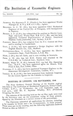 Bild des Verkufers fr Journal of the Institution of Locomotive Engineers Vol. XXXVII (1947) zum Verkauf von WeBuyBooks