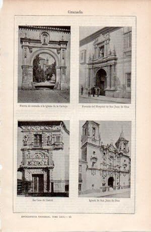 Imagen del vendedor de LAMINA V40053: Hospital San Juan de Dios, Casa de Castril e Iglesia de la Cartuja en Granada a la venta por EL BOLETIN