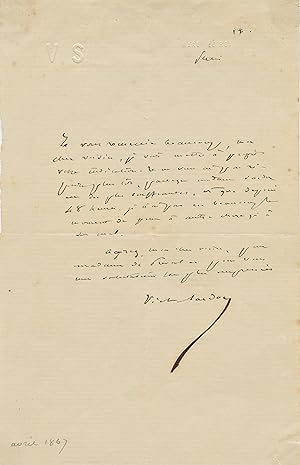 C1867 Manuscript Letter with Personal Content from French Dramatist Victorien Sardou