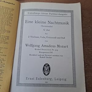 Image du vendeur pour Mozart Overturen No. 218 K- V. No. 525. Quintett (Nachtmusik) fr 2 Violinen, Viola, Violoncell und Ba G dur - Sol majeur - G major / Eine kleine Nachtmusik (Serenade) G dur fr 2 Violinen, Viola, Violoncell und Ba von Wolfgang Amadeus Mozart Kchel - Verzeichnis No. 525. Komponiert 1787. Revidiert und mit Vorwort versehen von Rudolf Gerber. mis en vente par Bockumer Antiquariat Gossens Heldens GbR