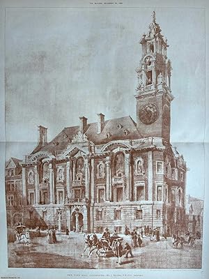 Seller image for 1898 : New Town Hall, Colchester. J. Belcher, Architect. An original page from The Builder. An Illustrated Weekly Magazine, for the Architect, Engineer, Archaeologist, Constructor, & Art-Lover. for sale by Cosmo Books